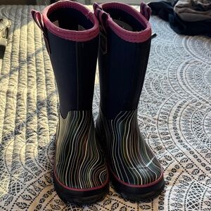 Lands' End Kids' Black and Pink Striped Rain Boots